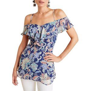 Maeve Anthropologie Mariposa Open-Shoulder Ruffled Top Size 6